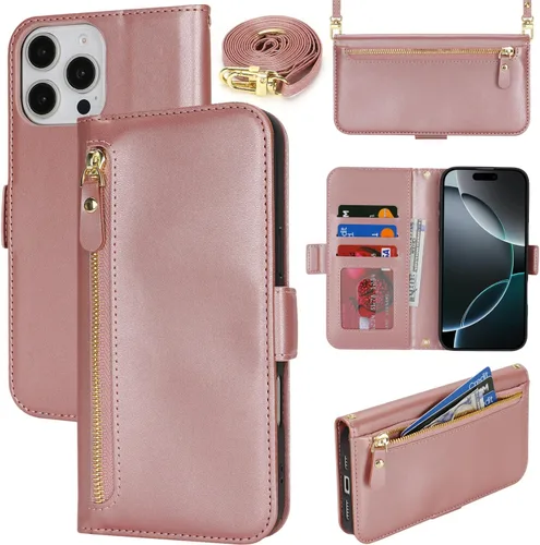Miniatura 23 de Lipvina Funda tipo cartera para iPhone 12 Pro Max / 13 Pro Max para mujeres, bolsillo con cremallera, funda de teléfono de cuero PU con soporte