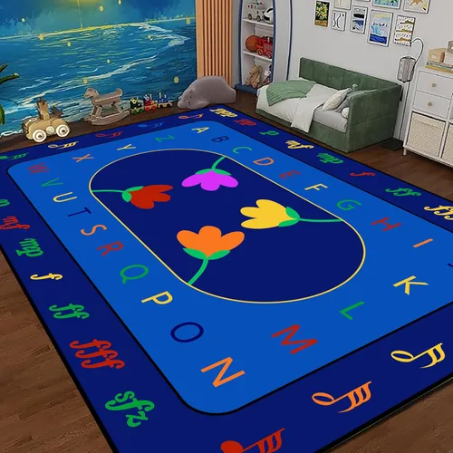 Miniatura 10 de Alfombra infantil de 5 x 7 pies, alfombra de juegos para el aula, alfombra para niños con respaldo de goma, coloridos dibujos animados piano, notas