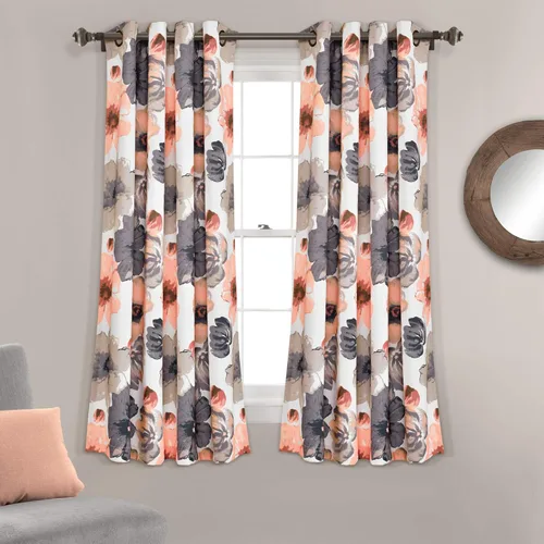 Lush Decor Leah - Paneles de cortina para ventana con filtro de luz, par, 52" An x 63" L, color coral y gris, cortinas florales para dormitorio,