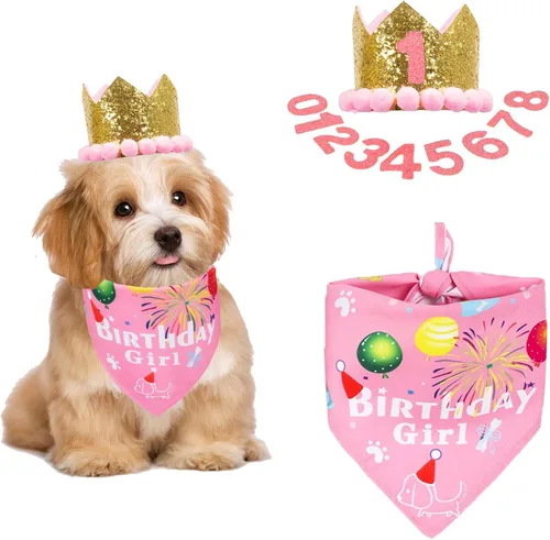 Miniatura 8 de ADOGGYGO Conjunto de gorro bandana para perro para suministros de fiesta de cumpleaños, bufanda de cumpleaños para mascotas para perros medianos