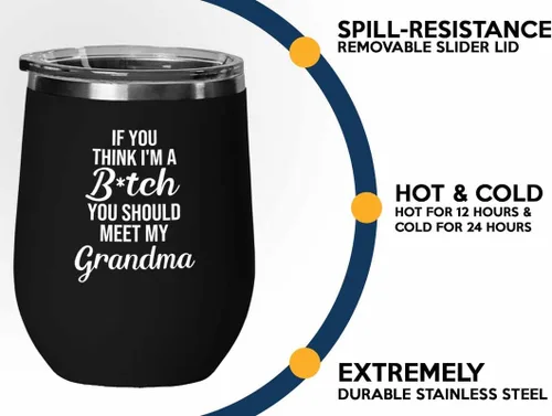Miniatura 3 de Funny grandma Black Edition Wine Tumbler 12oz - should meet my grandma - Family Squad Fam Thank You Gift Siblings Parents Grandparents Funny grandma