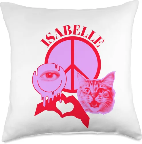 Miniatura 4 de Isabelle Name Personalized Peace and Karma Co. Personalized Isabelle First Name I Love Retro Cat Mom Throw Pillow, 16x16, Multicolor