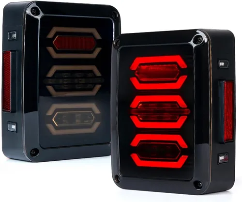 Miniatura 8 de Xprite - Conjunto de luces traseras LED con lente transparente roja, con señal de giro, marcha atrás y luz de freno, Plug & Play compatible con Jeep