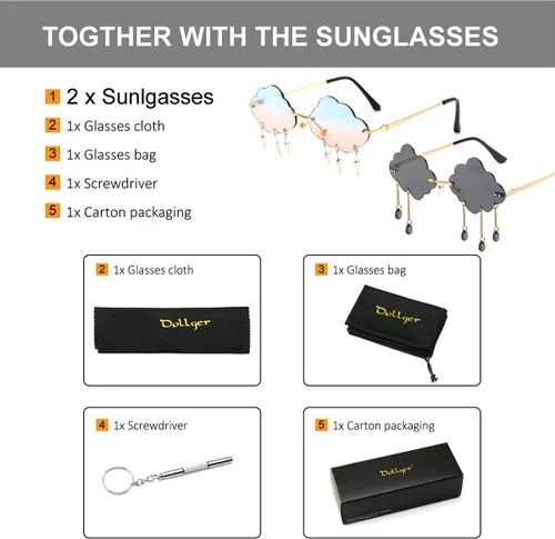Miniatura 7 de Dollger Gafas de sol sin montura para mujer, retro, coloridas, Halloween, rave, gafas de sol de los años 90, lindas gafas de sol divertidas
