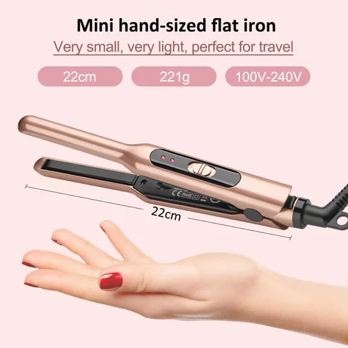 Miniatura 2 de JAETON Plancha plana pequeña de 3/10 pulgadas para rizador de pelo corto para bordes, mini plancha para viajes, calentamiento rápido, doble voltaje