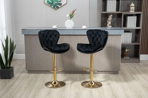 Miniatura 7 de Deolme Taburetes de bar giratorios de terciopelo negro, juego de 2 sillas de bar modernas ajustables de altura de mostrador, taburetes de bar