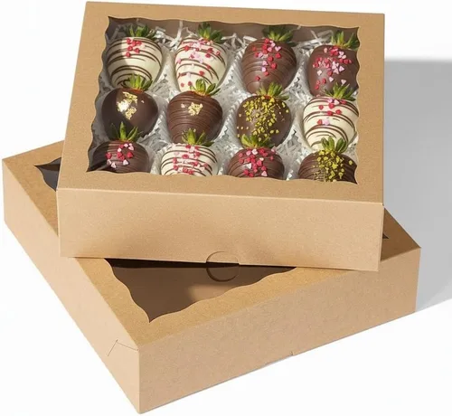 Miniatura 11 de Cajas de panadería marrón kraft de 9 pulgadas, cajas para pasteles con ventana transparente para fresas de chocolate, pasteles, magdalenas, donas