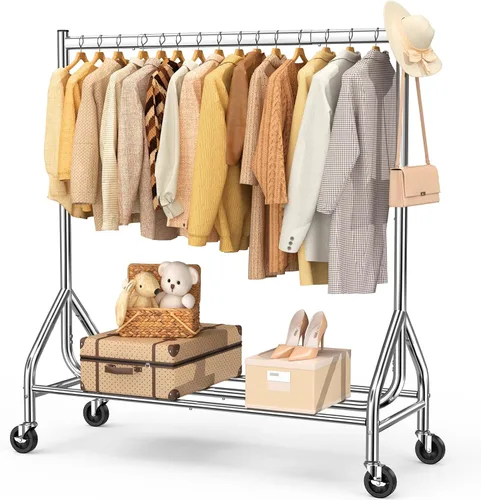 Miniatura 14 de EAGMAK - Perchero resistente para ropa con capacidad de carga de 420 LBS, perchero enrollable para ropa con ruedas bloqueables, perchero de metal
