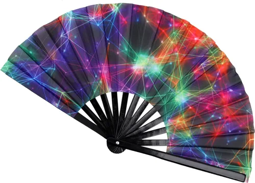 Miniatura 16 de Abanico de Mano Plegable Grande con Purpurina Abanico de Mano Grande para Rave, Abanico de Mano Plegable Brillante Clack Abanico de Mano