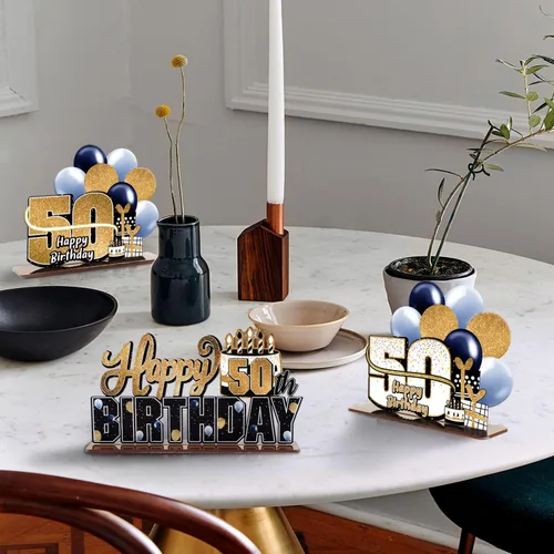 Miniatura 6 de LINGTEER Feliz 10º Cumpleaños Juego de Centros de Mesa de Acrílico Azul para Mesa - Brindemos por Diez Años Decoraciones de Regalo de Fiesta de 10º