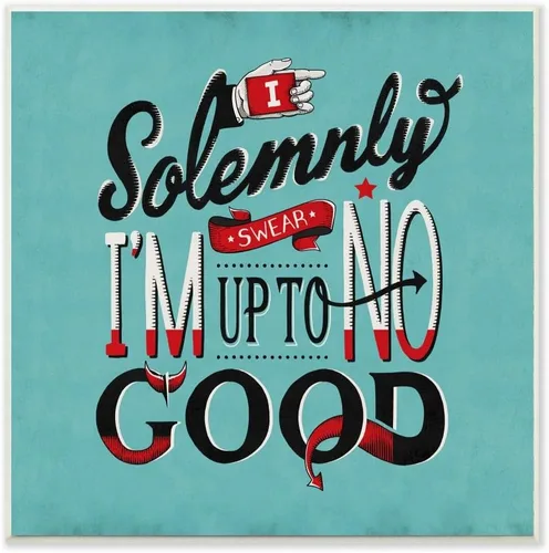 Stupell Industries Up to No Good - Divertida palabra de cómic vintage, diseño del artista Ester Kay Art, 12 x 0.5 x 12, placa de pared