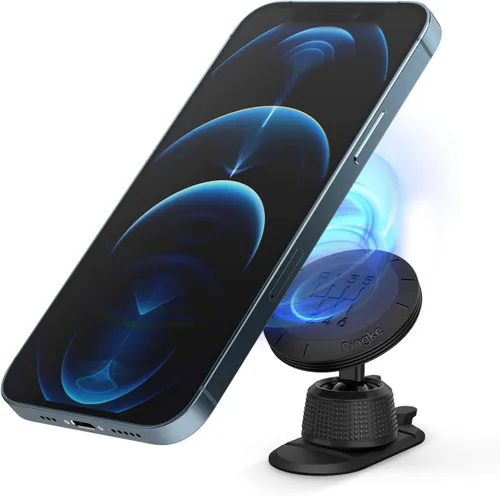Ringke Soporte magnético para teléfono con patrón de fibra de carbono, cerradura giratoria, imán de neodimio potente universal con rotación de 360°,