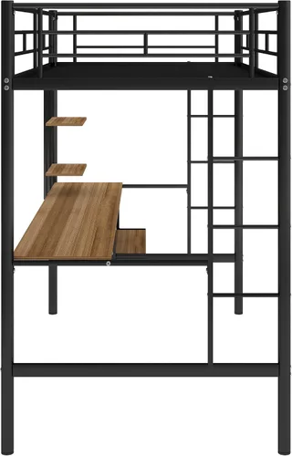 Miniatura 7 de Majnesvon Cama tipo loft de tamaño individual, cama alta con escritorio y estantes de almacenamiento, cama alta de metal tamaño individual