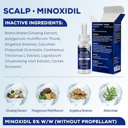 Miniatura 3 de 5% de mininoxidil para hombres y mujeres, suero de biotina para el crecimiento del cabello, tratamientos de recrecimiento de barba y cabello