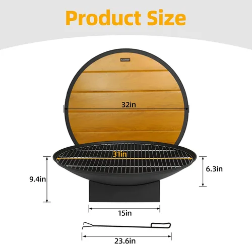 Miniatura 6 de Fogata de 32 pulgadas para exteriores, mesa de fogata de leña para exteriores con parrilla y tapa, hoguera portátil grande para patio trasero