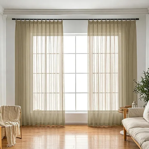 Miniatura 20 de Cortinas plisadas negras traslúcidas de 84 pulgadas de largo, 2 paneles para dormitorio, lino texturizado, ganchos transparentes para pista