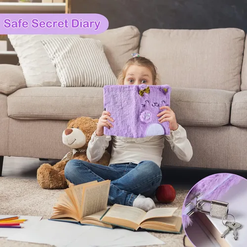 Miniatura 2 de PJDRLLC Diario para niñas con cerradura y llaves, cuaderno de viaje para escribir, lindo diario secreto con bolígrafo multicolor, calcomanías