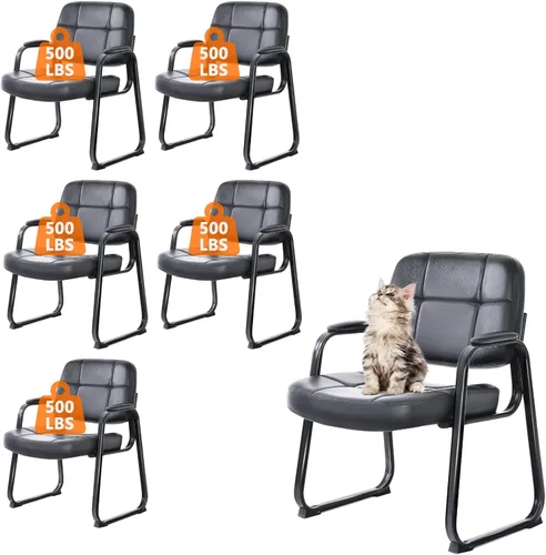 Miniatura 11 de CLATINA Big & Tall - Silla de invitados para sala de espera de 500 libras, silla de recepción de oficina de cuero sin ruedas con brazos acolchados