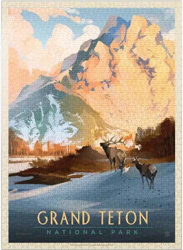 Miniatura 9 de MyPuzzle Grand Teton National Park: Winter Hush, Vintage Poster - Rompecabezas prémium de 100 piezas para adultos