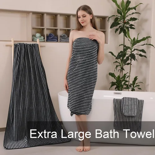 Miniatura 5 de CHINO Toallas de baño, 4 toallas de baño grandes negras de 35 x 70 pulgadas, toallas de baño extragrandes de microfibra suave XL, toallas de baño