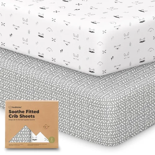 Miniatura 29 de KeaBabies Paquete de 2 sábanas orgánicas para cuna para niños y niñas, sábana bajera ajustable de 52 x 28 pulgadas, funda de algodón de jersey Bosque