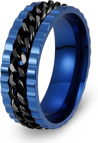 Miniatura 10 de Anillos giratorios para hombres y mujeres, anillos de ansiedad para hombres, anillos de cadena para adultos, anillos de titanio y acero Negro azul