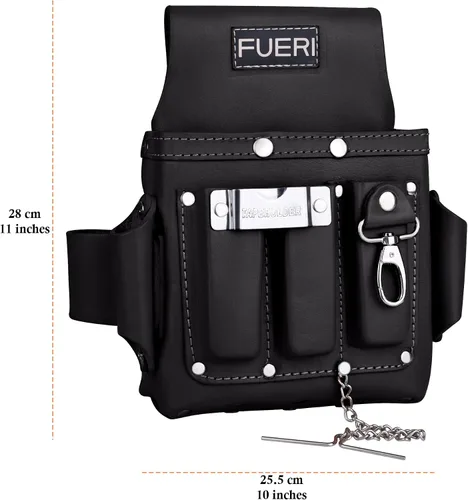 Miniatura 6 de FUERI Bolsos de Herramientas de Cuero para Carpintero y Electricista, Cinturón Organizador de 4 Bolsillos Profesional de Alta Resistencia para Negro