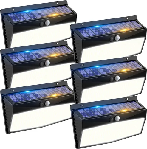 Miniatura 17 de 368 luces LED solares para exteriores con sensor de movimiento, valla solar con 3 modos de iluminación, seguridad alimentada, impermeable
