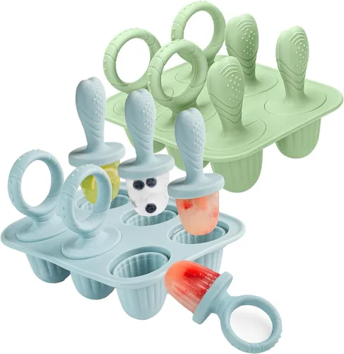 Miniatura 9 de Moldes de silicona para paletas de bebé, 6 cavidades para niños pequeños, molde para helado con palitos para jugo de frutas, yogur, moldes de Rosa