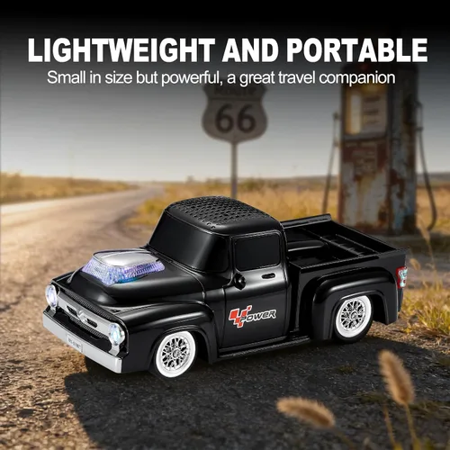 Miniatura 7 de Altavoz Bluetooth para camioneta vintage, modelo de camión retro con sonido HD, micrófono integrado, luces LED de fiesta, doble emparejamiento TWS