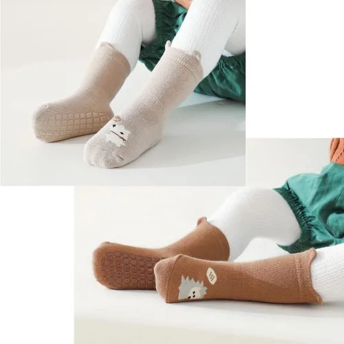Miniatura 7 de Exegawe Calcetines antideslizantes para niños pequeños, bonitos calcetines de bebé con puños de cuello redondo, 5 pares