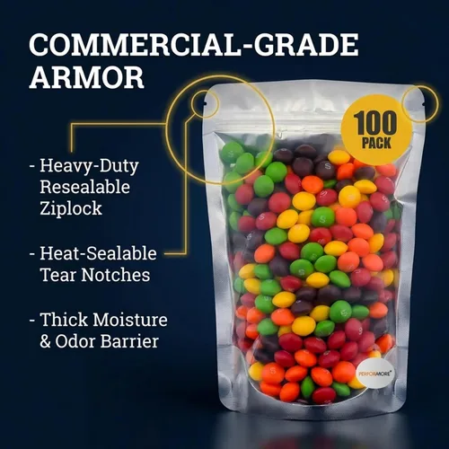 Miniatura 4 de Performore Bolsas de pie de 5 x 8 pulgadas, bolsas resellables con cierre hermético para almacenamiento de alimentos, bolsas de Mylar resistentes