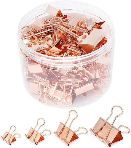 Miniatura 7 de Abrazaderas de papel con clip para carpeta, varios tamaños (Mini, pequeño, mediano, grande), 100 clips para suministros escolares de oficina (dorado)