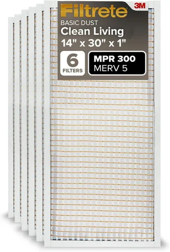 Filtrete - Filtro de aire de 14x30x1, MPR 300, MERV 5, Filtros de aire plegados de 1 pulgada para vida limpia y polvo básico de 3 meses, 6 filtros