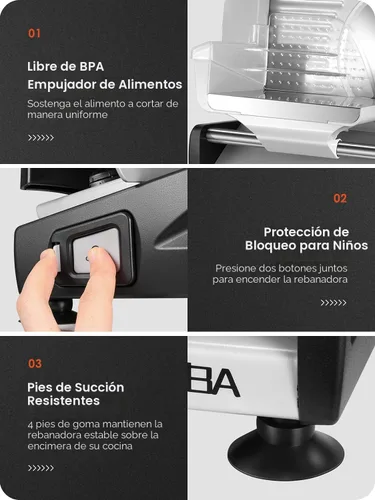 Miniatura 4 de OSTBA Rebanadora de Carne Eléctrica Rebanadora de Delicatessen con Protección de Bloqueo Infantil, Cuchilla de Acero Inoxidable Extraíble de 7.5