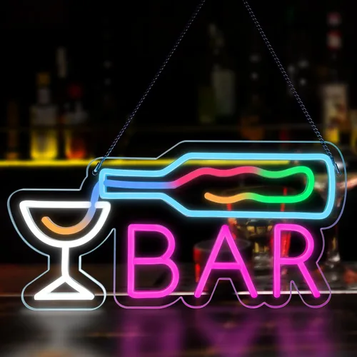 Letreros de neón de barra para decoración de pared, 20 tipos de luz LED de neón que cambian de color, letrero de neón de cerveza regulable