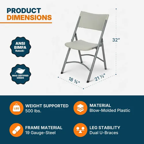 Miniatura 3 de OEF Furnishings Serie OEF600 Sillas plegables de respaldo alto, asiento de grado comercial de polietileno moldeado por soplado para uso en Gris