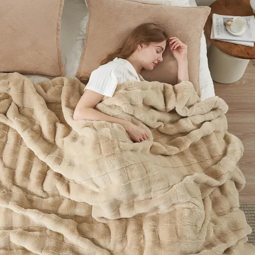 Miniatura 27 de Cozy Bliss Manta mullida de piel sintética para sofá, cama, sala de estar, 50 x 60 pulgadas