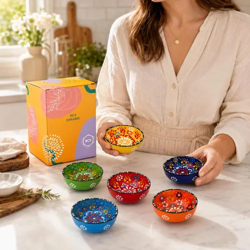 Miniatura 8 de BCS Juego de 6 cuencos de cerámica pequeños para inmersión, tabla de preparación de cocina y charcutería, plato de salsa de soja, platos decorativos