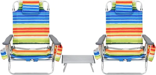 Miniatura 10 de S AFSTAR Juego de sillas de playa plegables, paquete de 2 sillas plegables y mesa pequeña de aluminio, sillas de camping ajustables de 5 posiciones