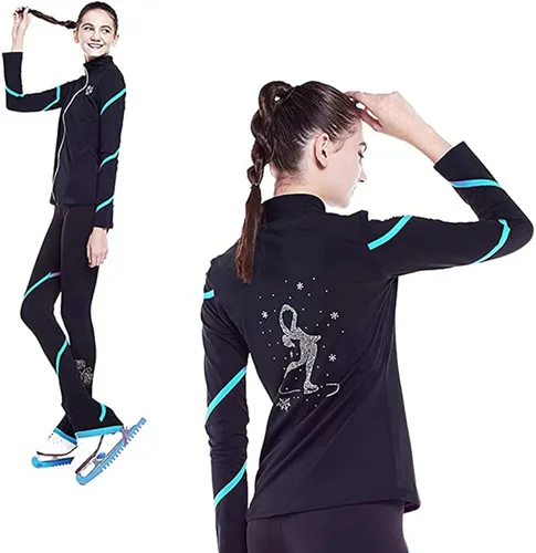 Miniatura 4 de Chaqueta de patinaje artístico en espiral, pantalones de forro polar para niñas, pantalones negros para mujer, Negro