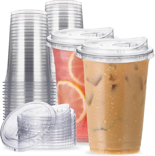 Vasos de plástico transparente de 20 onzas con tapas sin pajilla, 25 juegos de tazas desechables de plástico para café helado, taza para llevar con