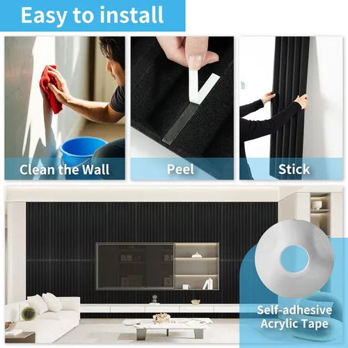 Miniatura 7 de Art3d Paquete de 10 paneles acústicos despegables y adhesivos con cinta acrílica - 12 x 48 pulgadas, paneles de pared de poliéster autoadhesivos que