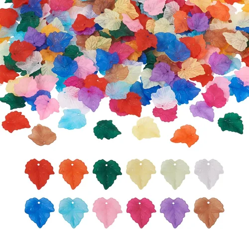Miniatura 21 de Craftdady Dijes de cuentas de hojas de arce transparentes, colgantes colgantes de adorno para colgar, bonitos dijes para collares, pulseras