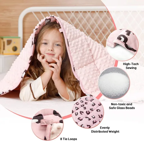 Miniatura 3 de BUZIO - Cobija infantil con peso, algodón transpirable con esferas y dibujos Leopardo Rosa