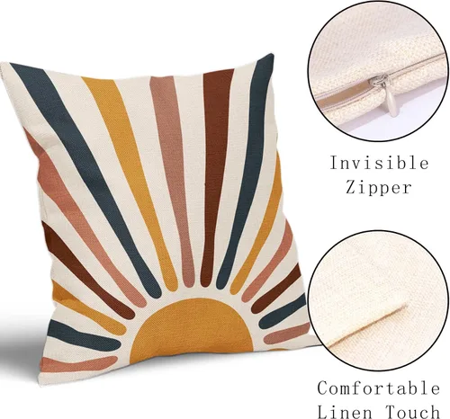 Miniatura 3 de Kawani - Juego de 2 fundas de almohada decorativas Boho Sunrise, diseño abstracto con rayas coloridas estilo bohemio, fundas de almohada modernas