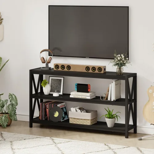 Miniatura 8 de FATORRI Mesa consola para entrada, mesa de sofá larga con estantes debajo de la ventana, mesas de pasillo de madera y metal para vestíbulo