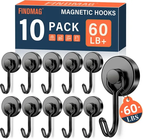 Miniatura 17 de FINDMAG Ganchos magnéticos giratorios de 60 libras, paquete de 4 ganchos magnéticos de neodimio resistentes, ganchos magnéticos fuertes para colgar