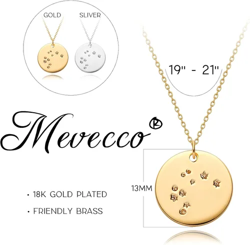 Miniatura 4 de Mevecco - Collar de oro, disco de moneda, zodiaco, 12 constelaciones, estrella conectada, grabado con horóscopo, colgante de astrología, cadena