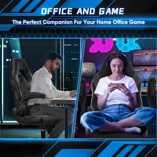 Miniatura 5 de OLIXIS Silla de escritorio para juegos de computadora, videojuego ergonómico con cómodo soporte lumbar y reposacabezas, piel sintética con brazos